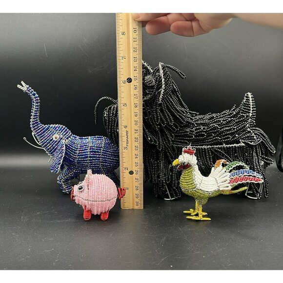Beadworx By Grassroots Lot Of 4 Beaded Sculpture Dog Elephant Pig Rooster Farm - Picture 5 of 16
